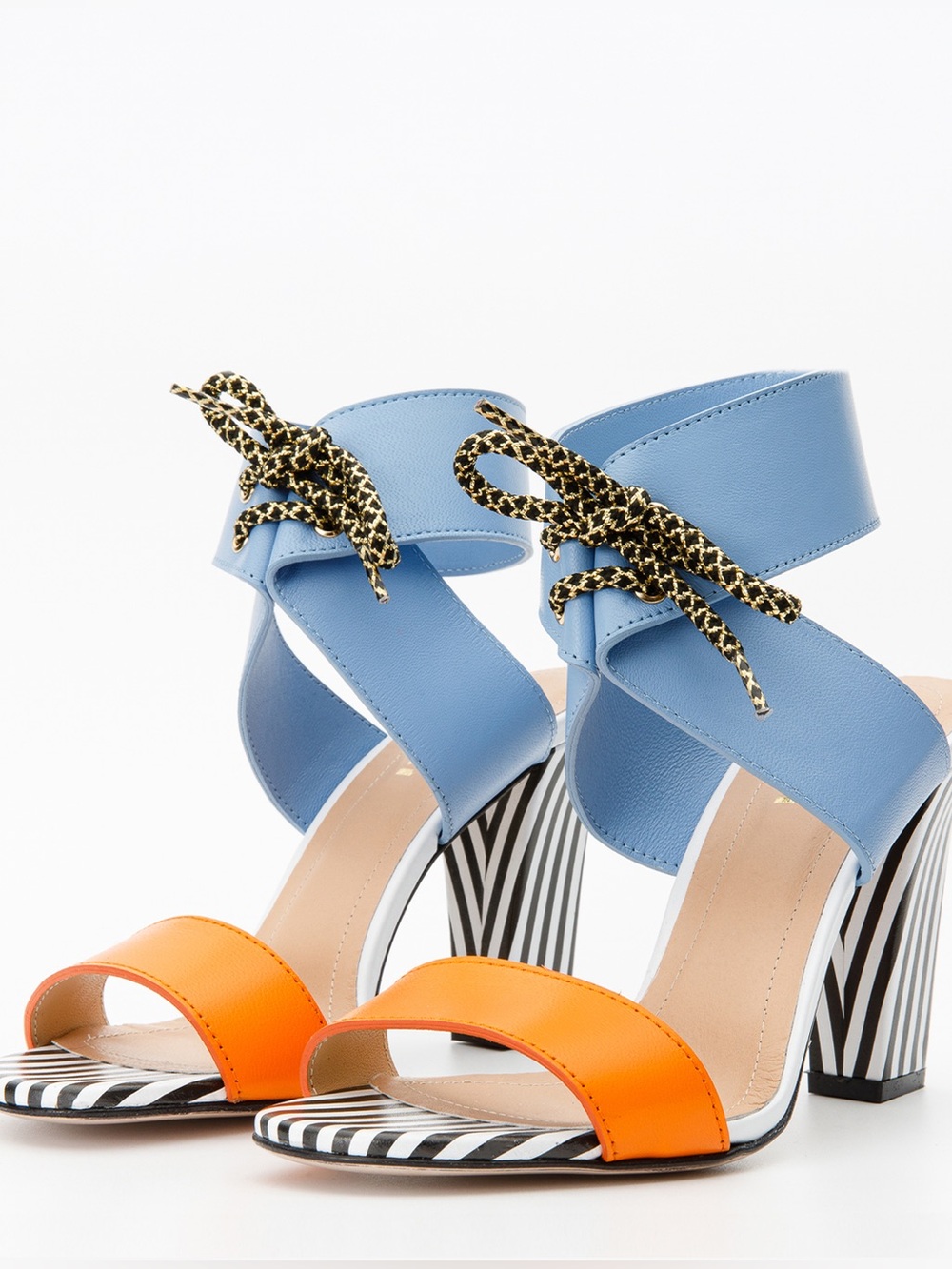 Women’s Blue & Orange Block Heel Sandals with Leopard-Print Tie